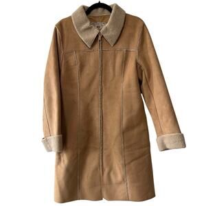 Picasso Style Jean Faux Suede and Sherpa Lined Long Coat Tan Size Large